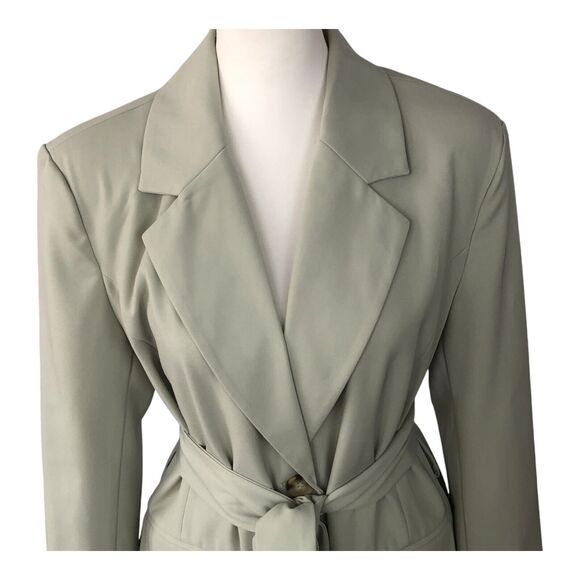 7 FOR ALL MANKIND Mid Length Oversized $398 Light Green Belted Blazer Jacket SzM - Picture 2 of 11